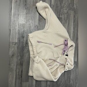 Universal Thread Cream Sherpa Jacket with Light Purple Trim
